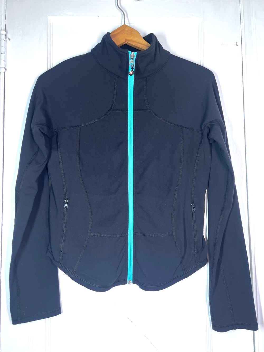 Vintage Lulu Define Jacket Black with Turquoise Zipper & Red White Zipper Pull